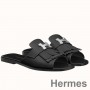 Σανδάλια Hermes Auteuil σε μαύρο δέρμα μοσχαριού