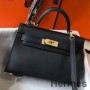 Τσάντα Hermes Kelly Mini II σε Μαύρο Δερμάτινο Epsom GHW