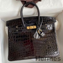 Hermes Birkin 25 kézzel készített táska fekete krokodil Niloticus fényes bőrrel