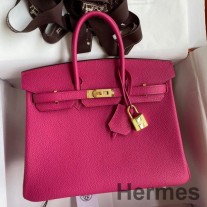 Hermes Birkin 25 Retourne kézzel készített táska Rose Tyrien Clemence bőrből