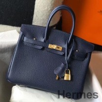 Hermes Birkin 25 cm-es táska sötétkék Clemence bőr GHW színben