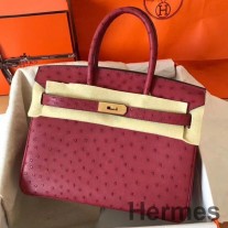 Hermes Birkin 30 kézzel készített táska rubin struccbőrből