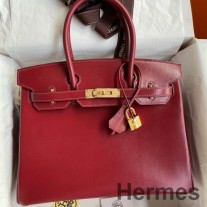 Hermes Birkin 30 Retourne kézzel készített táska Rouge H Box borjúbőrből