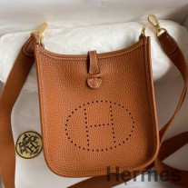 Hermes Evelyne mini kézzel készített táska arany Clemence bőrből