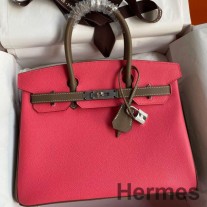 Hermes HSS Birkin 30 kétszínű táska Rose rúzsból és Taupe Epsom borjúbőrből