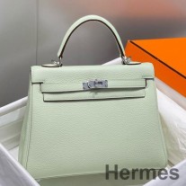Hermes Kelly 25 cm-es táska Vert Fizz Clemence bőrből