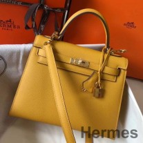 Hermes Kelly 25 cm-es eladótáska sárga Epsom bőrből