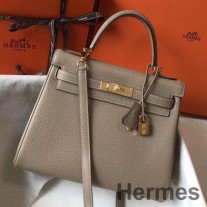 Hermes Kelly 28 cm-es Gris Tourterelle Clemence bőr GHW táska