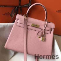 Hermes Kelly 28 cm-es táska rózsaszín Clemence bőr GHW