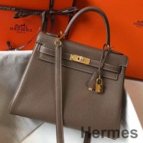 Hermes Kelly 28 cm-es táska Taupe Grey Clemence bőr GHW