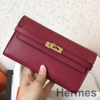 Hermes Kelly klasszikus hosszú pénztárca Ruby Epsom bőrből