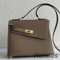 Hermes Kelly En Desordre 20 kézzel készített táska Taupe Epsom borjúbőrből