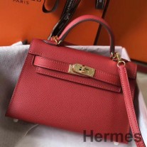 Hermes Kelly Mini II Bag In Rouge Vif Epsom Leather GHW