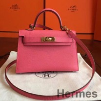 Hermes Kelly Mini II Handmade Bag In Rose ajakrúzs Epsom Leather