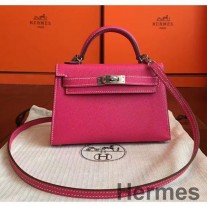 Hermes Kelly Mini II kézzel készített táska Rose Tyrien Epsom bőrből