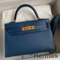 Hermes Kelly Mini II Sellier kézzel készített táska mélykék borjúbőrből