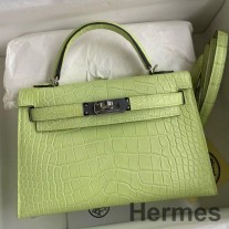 Hermes Kelly Mini II Sellier kézzel készített táska Jaune Bourgeon matt aligátorbőrből