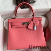 Hermes Kelly Retourne 25 kézzel készített táska Rose d'Ete gyors borjúbőrből