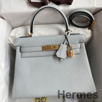 Hermes Kelly Retourne 28 kézzel készített táska kék gleccser Clemence bőrből
