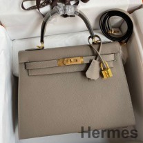 Hermes Kelly Sellier 32 kézzel készített táska Gris Asphalt Black Epsom borjúbőr