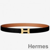 Hermes Mini Constance 24 mm-es megfordítható öv, fekete/arany