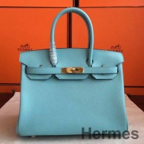 Hermes Birkin 25 kézzel készített táska kék Atoll Epsom borjúbőrből