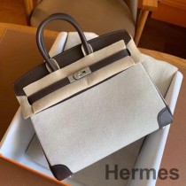 Hermes Birkin 25 kézzel készített táska toile és csokoládé gyors bőrrel