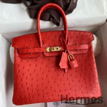 Hermes Birkin 25 Retourne kézzel készített táska vörös struccbőrből