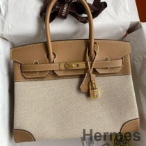 Hermes Birkin 30 kézzel készített táska toile & Chai Epsom bőrből