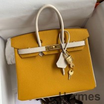 Hermes HSS Birkin 25 kétszínű táska Jaune d'or és Craie Epsom borjúbőr színben