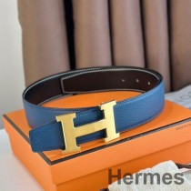 Hermes H megfordítható öv 38 mm kék Clemence bőr színben