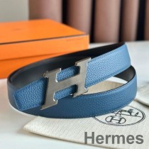 Hermes H sebességváltós öv 32 mm kék Jean Clemence bőr színben