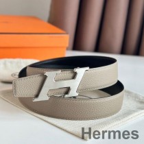 Hermes H sebességváltós öv, 32 mm, szürke Clemence bőr színben