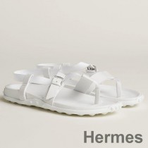 Hermes beépített szandál fehér bőrből és szalagból