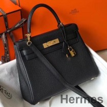 Hermes Kelly 25 cm-es táska fekete bőrből
