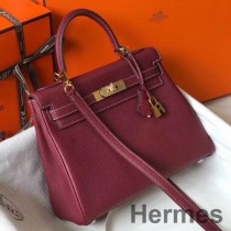 Hermes Kelly 25 cm-es táska bordeaux clemence bőrből