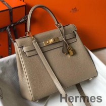 Hermes Kelly 25 cm-es táska Tourterelle Clemence bőrből