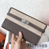 Hermes Kelly klasszikus hosszú pénztárca Etoupe Clemence bőrből