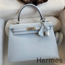 Hermes Kelly Sellier 25 kézzel készített táska kék Brume Epsom borjúbőrből