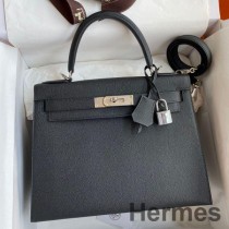 Hermes Kelly Sellier 28 kézzel készített táska fekete borjúbőrből