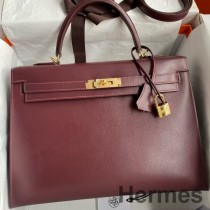 Hermes Kelly Sellier 35 kézzel készített táska bordeaux borjúbőr dobozban