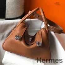 Hermes Lindy 30 cm-es táska arany Clemence bőr PHW