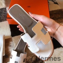 Hermes Oran Slide Szandál Fehér Clemence Bőrből