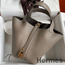Hermes Picotin Lock 18 kézzel készített táska Gris Asphalt Clemence bőrből