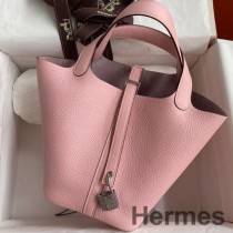 Hermes Picotin Lock 18 kézzel készített táska Rose Sakura Clemence bőrből