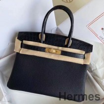 Hermes Touch Birkin 30 táska fekete matt Niloticus krokodilbőrben
