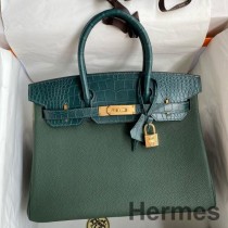 Hermes Touch Birkin 30 táska zöld Clemence és matt aligátorbőr színben