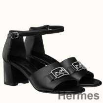 Hermes Viaggio 60MM fekete bőr szandál
