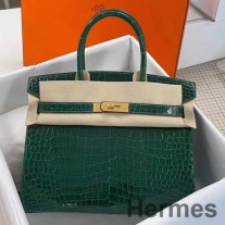 Hermes Birkin 30 tas in groene krokodil Porosus glanzende huid
