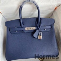 Hermes Birkin 30 Retourne handgemaakte tas in blauw Saphir Epsom kalfsleer
